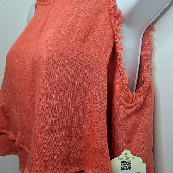 NWT ALTAR'D STATE CROP TANK  DEEP CORAL‎ GAUZE DOUBLE LAYER FRAY EDGE SZ SM - Picture 3 of 11